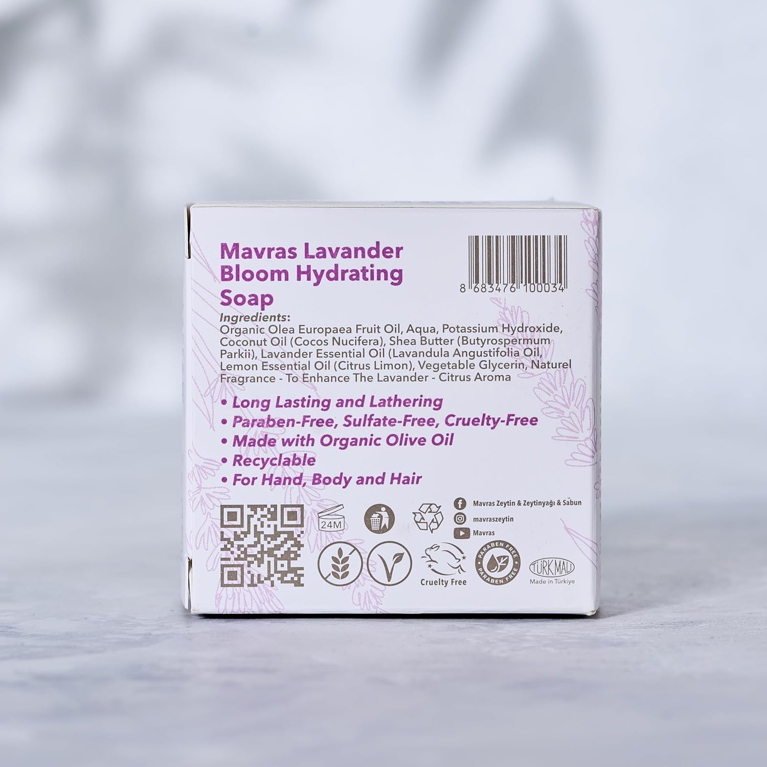 Mavras Lavender Hydrating Olive Oil Soap Bar 150g | Pure Lavender Essential Oil Infused | Gentle Daily Face & Body Cleansing Soap | Vegan, Cruelty-Free, Handmade in Türkiye